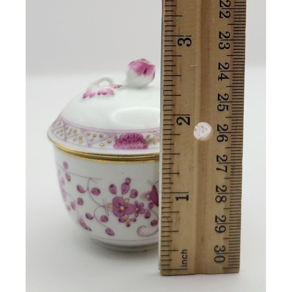 Meissen Indian Flower Pink Sugar Bowl Trinket Dish Pill Box Underside Flaw - Picture 11 of 12